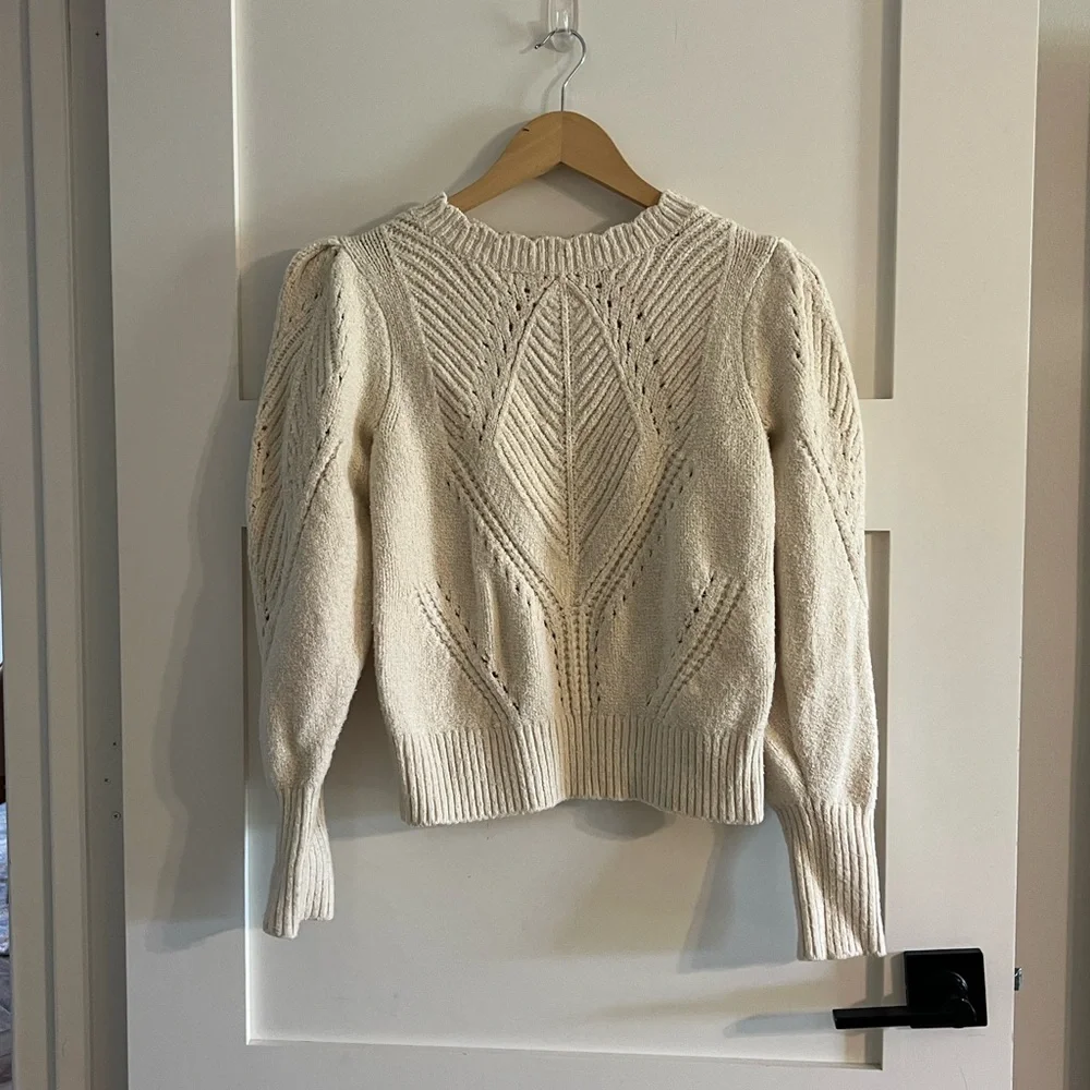 Anthropologie Cream Textured Crewneck Sweater
